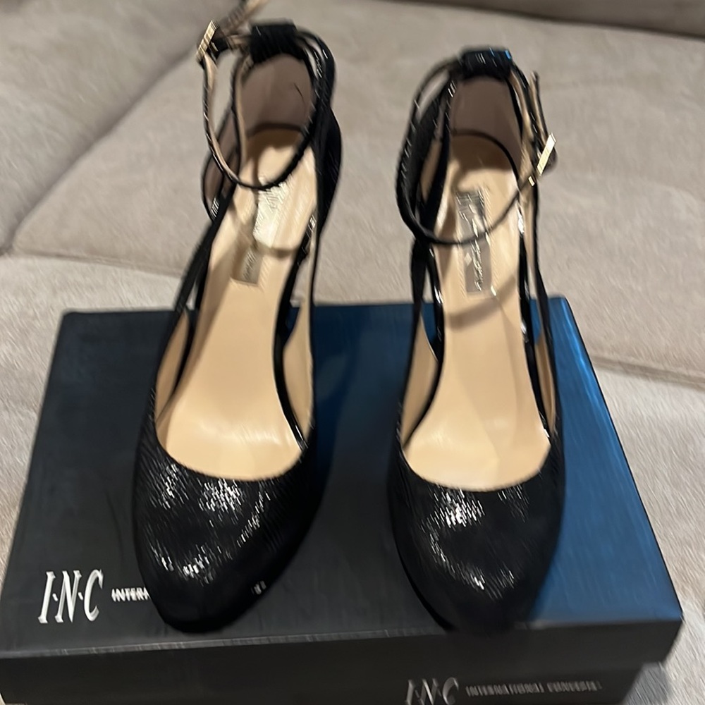 INC Lucey Black leather heel.